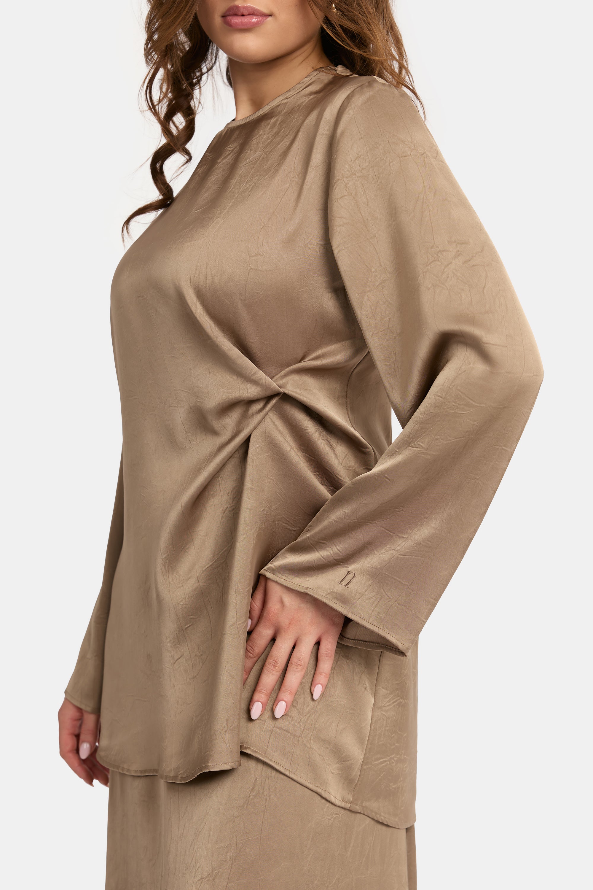 Textured Satin Knot Set - Taupe
